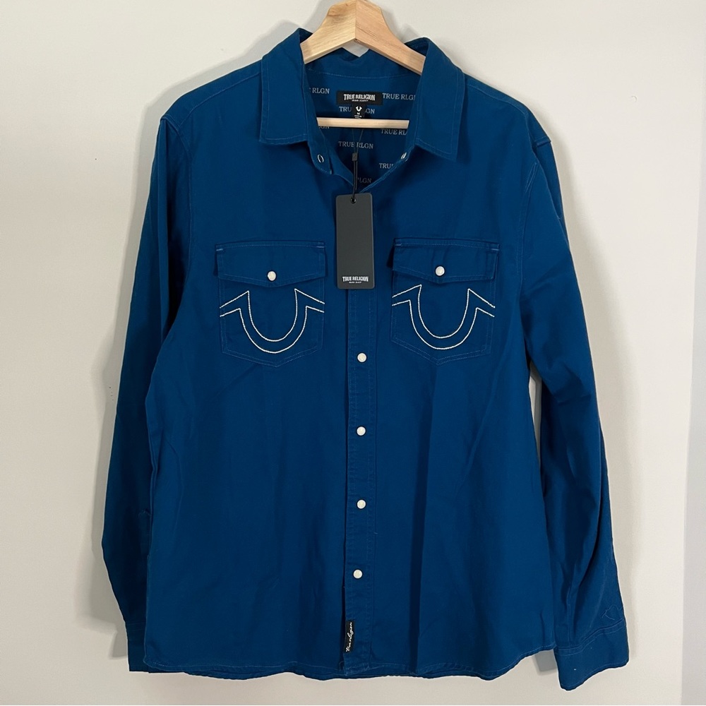 True Religion Soft Navy Snap Button Men’s Shirt Medium